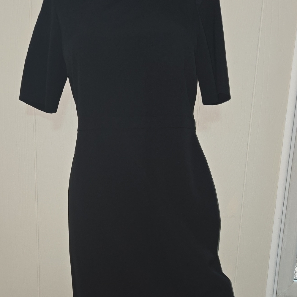 Ann Taylor Black Sheath Dress 3/4 Sleeve Crew Neck